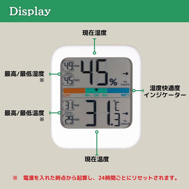 HATUSOKU ON03 Digital Thermometer/Hygrometer, Maximum and Lowest Temperature Display, Thermometer,