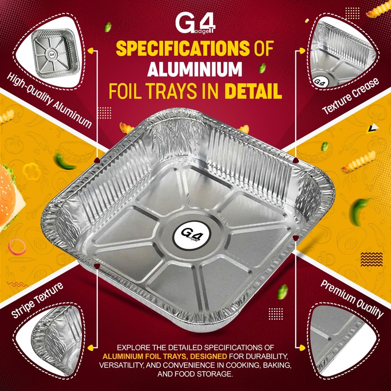 G4GADGET 10 Pack Aluminium Foil Baking Trays - 20x20cm Square