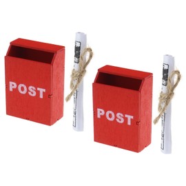 EMSea 2 Sets Dollhouse Wooden Postbox Miniature Newspaper 1:12 Scale Mini Mailbox Toy Letterbox Ornaments Model Decoration for Dollhouse Home Accessories