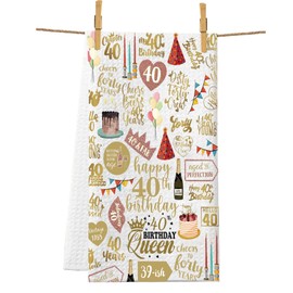 PXTIDY Happy 40th Birthday Kitchen Towel 40th Forty Bday Tea Towel Cheers to 40 Years Women Birthday Party Gifts