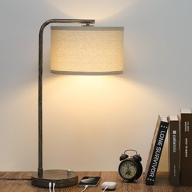 Bedside Table Lamp with USB C+A Charging Ports, Fully Dimmable Industrial Tall Nightstand Reading Desk Lamp for Bedroom, Living Room, Office, 9W LED Bulb Included