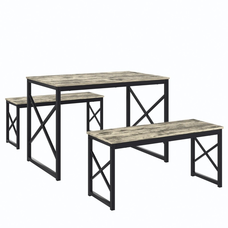 VECELO Wood Dining Table Set for 4 with Bench Kitchen