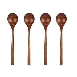 4 Pcs Wooden Spoon Exquisite Japanese Style Long Handle Large Mouth Wooden Soup Spoon Kitchen Serving Tableware