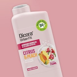 Dicora Urban Fit Gel de Ducha - Gel de Baño para Mujeres y Hombres - Previene el Envejecimiento Prematuro con Vitamina C - Cítricos y Durazno - 750 ml