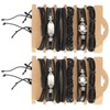 2Sets Adjustable Braided Bracelet Metal Inlaid Wristband Retro Style Cuff