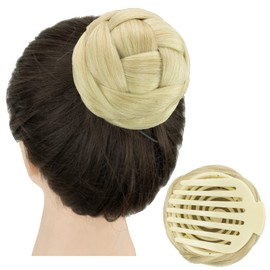 IMISSU Braided Chignon Dancer Hair Donut Hairpieces Scrunchie Claw Hair Bun Updo for Wedding Party (M3 Dirty Blonde)