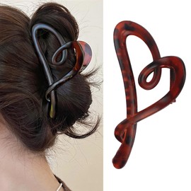 Valentine’s Day Hair Clips for Women Amber Color Heart Hair Claw Clips Vintage Hair Claws Matte Acrylic Hair Clip French Hair Barrettes Large Hairgrips for Thick Valentine's Hair Accessories 1Pcs
