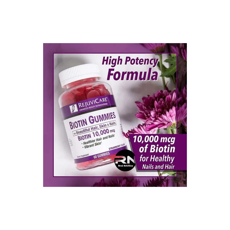 Rejuvicare Gummies Biotina Gomas 60 Pzas 10000 Mcg Hair Skin