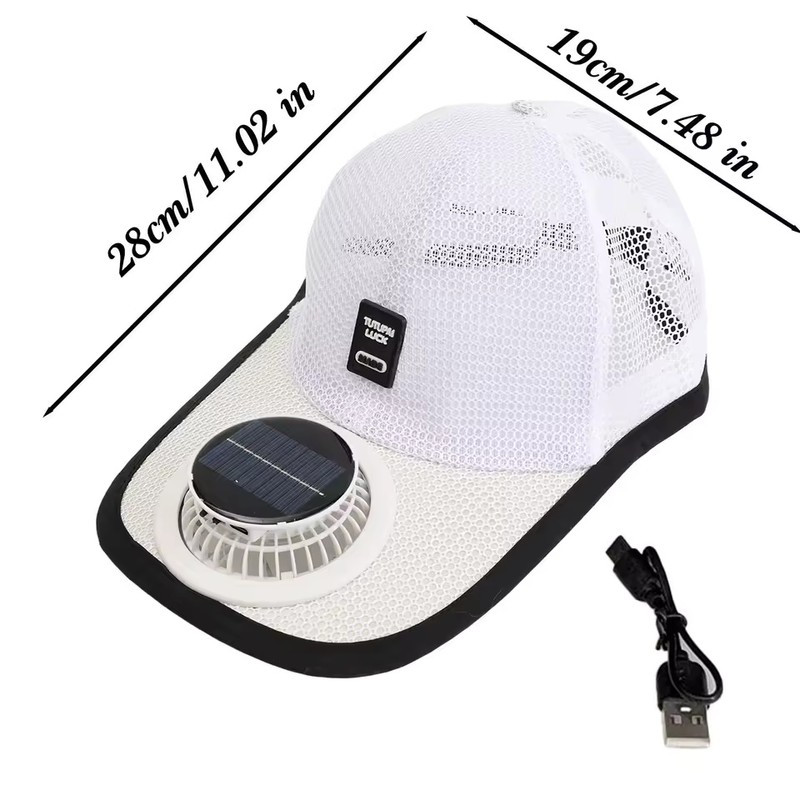 Solar & USB Rechargeable Fan Baseball Cap, 3-Speed Mesh Cooling
