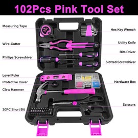 SOLUDE Pink Tool Set,102-Piece Home Pink Tool Kit for Women with Storage Case, Basic Household Tool Set for Apartment,Office,College Dorm & DIY Projects