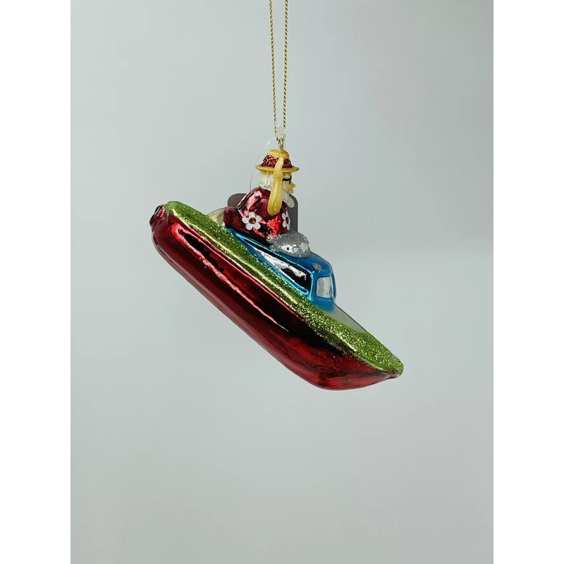 Raz Import Santa in Speedboat Christmas Figurine Glass Ornament 5"