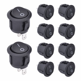 APIELE Pack of 10 Toggle Switches, 2 Position On/Off with SPST 2 Pins Rocker Switch, 250 V 6 A Button Rocker Switch for Homes, Industrial, DIY KCD1-5-101 Round Switch (On/Off Black)