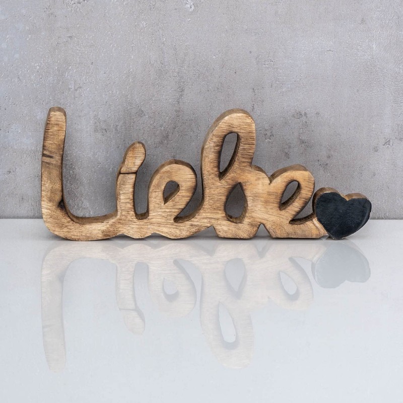 Lettering "Liebe L26 cm) Mango Natural Black Wooden Letters Table