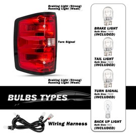 SOCKIR Tail Light Assembly fit 2014-2018 Chevy Silverado 1500 2500HD 3500HD, GMC Sierra 3500 HD Rear Taillight Brake Lamp Driver and Passenger Side Bulbs and Harness Included