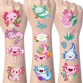 Gameza Cute Axolotl Temporary Tattoos - 6 Sheets Colorful Axolotl Birthday Decorations Party Favors Supplies Decor Funny Animals Themed Tattoo Stickers Gifts for Kids Adults Rewards Prizes