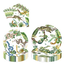 Reptile Snake Birthday Party Decorations Set - 96 Pcs Jungle Wildlife Plates Napkins Serving 24 Guests Animal Theme Tableware Favours for Kids Boys, Wilderness Party Supplies Decor