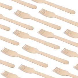 Pound Veg 100 X Wooden Forks - Biodegradable Compostable Disposable Cutlery 100% Birchwood, Eco Friendly for Picnic Parties Weddings, Camping, Catering