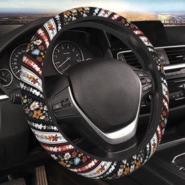 Boho Floral Steering Wheel Cover Women Men Flower Elastic Stretch Soft Car Wheel Protector Universal Breathable No-Slip Car Accessories for Truck Van SUV Auto Fit 14-15 Inches