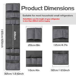 Resszo Mini Fridge Organizer, 65" x 12.6", Dust Cover with 15 Pockets for Most Household Refrigerators, Over Fridge Storage Hanging Organizer, Gray