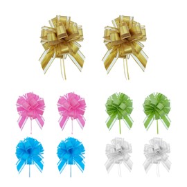 10 PCS Pull Bows for Gift Wrapping, 5 Color 7.9In Gold Organza Bow Ribbon, Blue Large Gift Bows, White Ribbon Bows for Gift Wrapping, Flower Basket, Bouquet, Christmas, Wedding Cars, Party Decoration