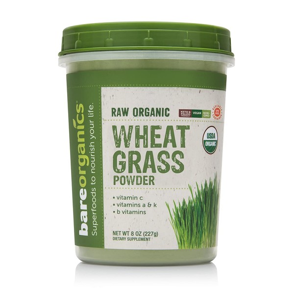 BareOrganics Wheatgrass Powder, Organic, Vegan Dietary Supplement,8 Ounce (Pack of 1)