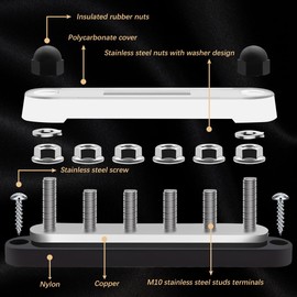 Seamaka 350A 12V-48V Bus Bar Marine Power Distribution Block with Cover with 6 x 3/8”Post,Battery Bus Bar (Pair,Red & Black),Automotive Busbars 12 Volt for Car Boat Solar Wiring