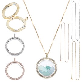 UNICRAFTALE 3 Sets 3 Pcs Assorted Color Round Memory Locket Pendant Kit for DIY