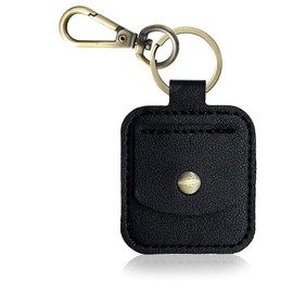 Leather Ring Holder, Ring Pouch with Keychain Portable Jewelry Travel Necklaces Ring Keeper Case for Wedding Gym (Black, 2.17'' * 2.36'')