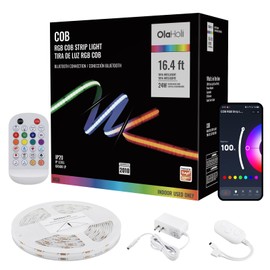 Olaholii 16.4ft Bluetooth RGB COB Led Strip Light, Color Changing with App, Music Sync COB Led Light Strip, Bright Flexible Multicolor Led Strip Light for Kitchen, Room, Party Decoration