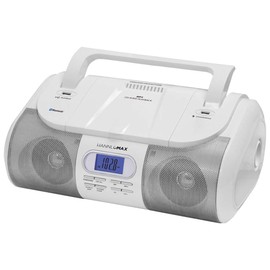 HANNLOMAX HX-318CD Portable CD/MP3/USB Boombox, FM PLL Radio, Bluetooth, 1 USB Port for MP3 Playback, 1 USB Port for 1A Charging, Aux-in Jack, Headphone Jack, AC/DC Dual Power Source. (White)