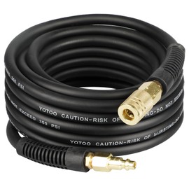 YOTOO Hybrid Air Hose, 1/4-Inch by 25-Feet 300 PSI Heavy Duty Air Compressor Hose, Lightweight, Kink Resistant, All-Weather Flexibility with 1/4" Industrial Air Fittings and Bend Restrictors, Black