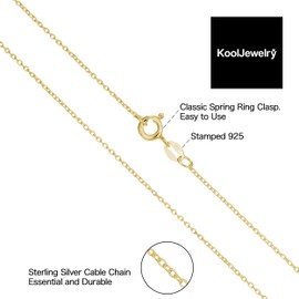 Kooljewelry Yellow Gold Plated Sterling Silver Round Cable Chain Necklace (1.2 mm, 22 inch)