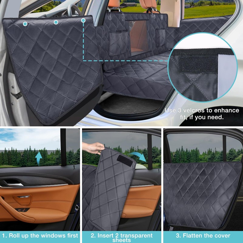 Back Seat Extender for Dogs + 2 Dog Seat Belts,