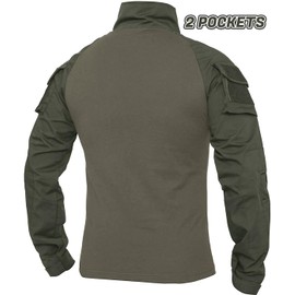 XKTTAC Combat Shirt for Men with 2 Pockets Tactical-Military-Airsoft Gear Security Multicam Army Camo Clothes Camouflage Ropa Hombre Paintball（Green/2 Pockets，XL）
