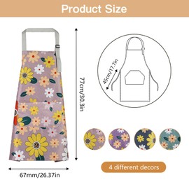 HFDONGL Pack of 4 Cooking Aprons, Women's Kitchen Apron, Women's Adjustable Smock Apron with Large Pockets, Waterproof Apron for Kitchen, Garden and Salon, Purple, grey, green, pink