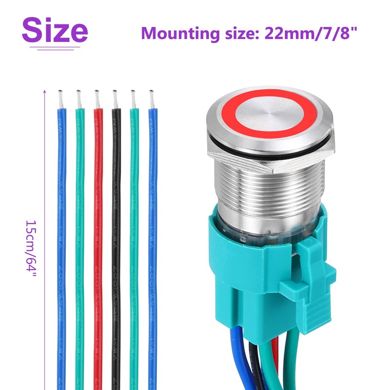 DMiotech 7/8 Inch Stainless Steel Latching Push Button Switch Flat