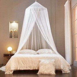 Breathable Bed Mosquito Mesh Net Kids Round Dome Bed Canopy Large Hanging Nursery Net Tent Portable Bedroom Canopy Curtains for Indoor Decoration, Travel, Camping White