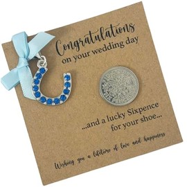 Something Blue Gift for Bride, Horseshoe Charm and Lucky Sixpence Wedding Gift, Wedding Keepsake, Something Old, Something New, Something Borrowed, Something Blue, Lucky Sixpence in her Shoe