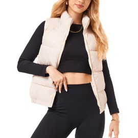Sinrella Women's Puffer Vest - Lightweight, Water Repellent, 4 Pockets, for Fall & Winter Beige Medium