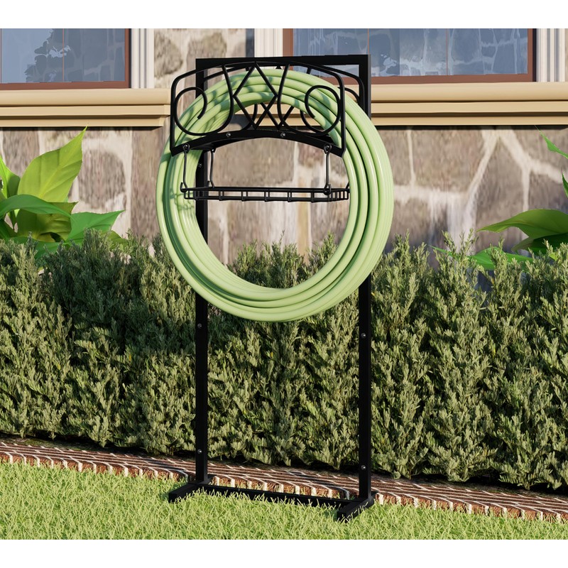 CALIDOLA Freestanding Garden Hose Organizer with Black Powder-Coated Finish -