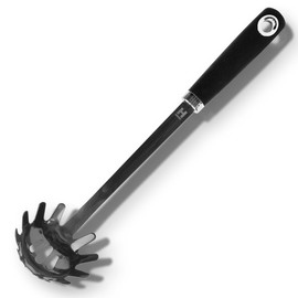HENSSLERS® Spaghetti Spoon Stainless Steel [With Black Titanium Coating] - Pasta Spoon Stainless Steel - Pasta Ladle with Ergonomic Handle - Pasta Ladle - Pasta Spoon Heat Resistant, Robust and
