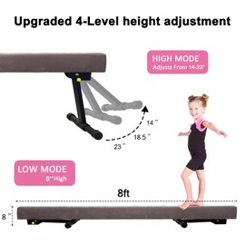 GLANT 8ft Ultrasimple Adjustable&Foldable Balance Beam,High-Low Floor Beam Suede Gymnastics Equipment,No Tool Require, Gymnastics Beam for Training&Professional HomeTraining