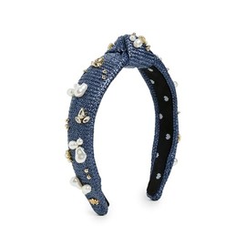 Lele Sadoughi Women's Slim Knotted Raffia Oasis Embellished Headband, Aegean Blue, One Size