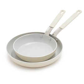 GreenPan x Bobby Flay 8” and 10” Frying Pan Skillet Set, Professional Grade Aluminum, PFAS & PFOA-Free Ceramic Nonstick, Induction Suitable, Stay-Cool Silicone Handle, Dishwasher & Oven Safe, Cream
