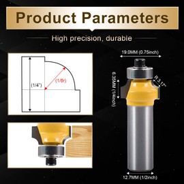 KATUR Roundover bit, Round Over Beading Edging Router Bit, Corner Rounding Edge-Forming Bit Set with 1/2 Inch Shank (1/2" Shank;1/8" Radius)