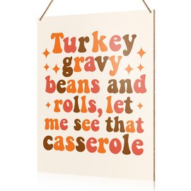 UDNADKEX Thanksgiving Decorations Hanging Sign, Autumn Fall Decor Wooden Wall Sign Thanksgiving Decorations, Turkey Gravy Beans and Rolls