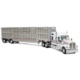 DCP First Gear 1/64 White & Gray Kenworth W990 with Wilson Silverstar Livestock Quad-Axle Trailer 60-1899