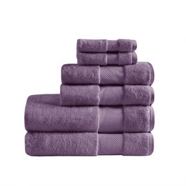 MADISON PARK SIGNATURE Turkish 100% Cotton Towel Set, 623Gsm Luxury Premium Weight, Soft Abosorbent Hotel Bathroom Shower Hand Face Washcloths, Assorted Sizes Purple 6 Piece