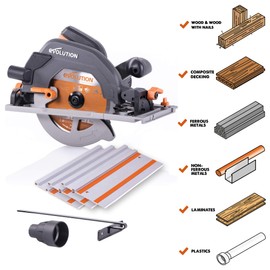 Evolution Power Tools Evolution Power Tools R185CCSX Multi-Material Circular Track Saw Kit with 40" Track Included, TCT Blade Included, Cuts Wood, Plastic, Metal & More, 7-1/4 Inch