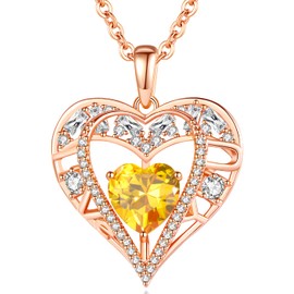 GEMMANCE 5 Heart Crystal Necklace 18K Rose Gold Plated - Pendant with 18”+2” 925 Sterling Silver Chain - Birthstone Jewelry for Women and Girls - Gift for Birthday, Christmas
